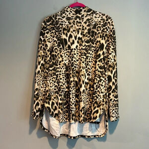 Chico’s Size 2 Women’s Size Large Blouse Shirt Top Long Sleeve Cheetah Print